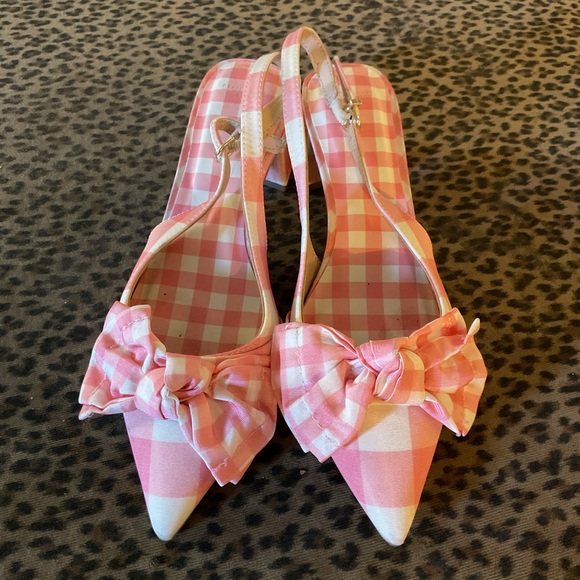 Draper James Shoes - Draper James Pink Gingham Bow Pointed-Toe Slingback Flats